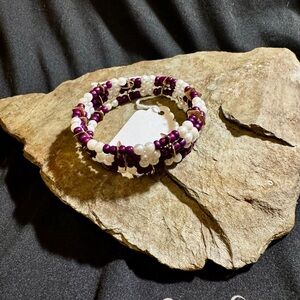 Elegant Purple and White Beaded Bracelet